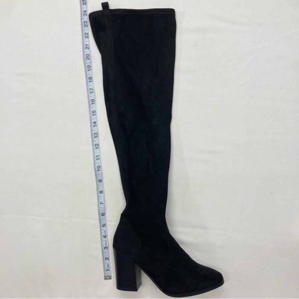 JustFab Larken Over the Knee Black Boots Size 8.5 Faux Suede Block Heel Stretch